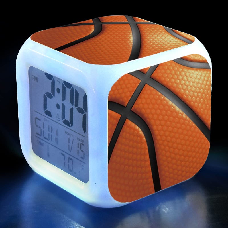 XUWU Basketball Alarm Clock for Kids Boy Girl 7 LED Color Changing Wake Up Clock Home Decor Bedroom Digital with Temperature Display - Image 1